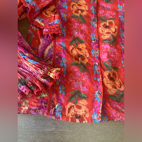 Farm Rio Red Spring Bananas Blouse Medium 100% Cotton - Picture 3 of 12